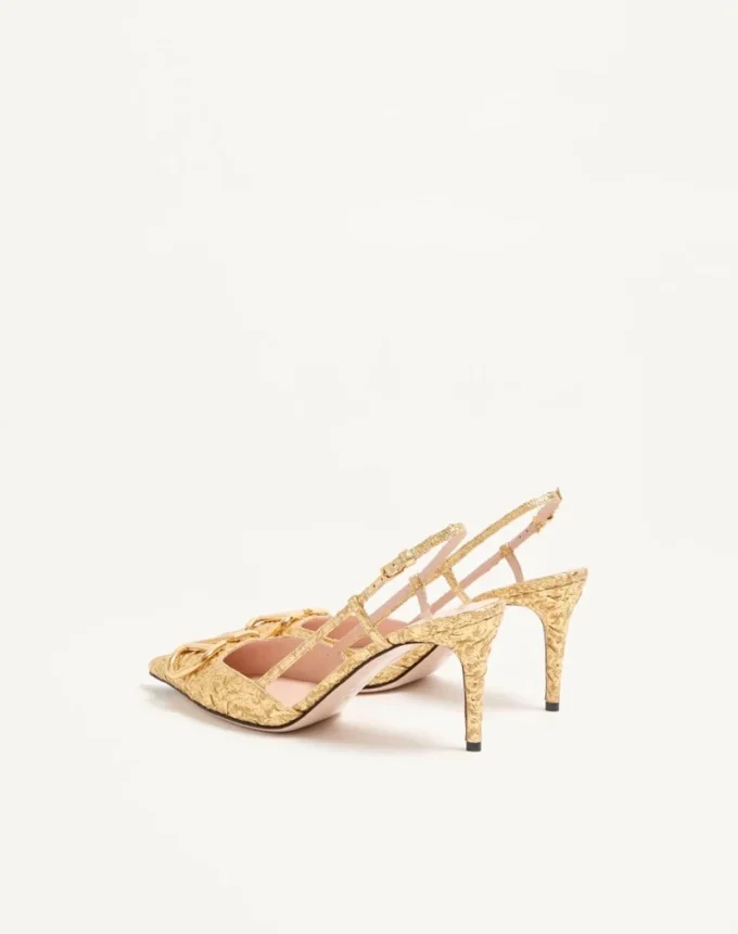 Pantofi cu baretă în spate Vlogo Signature din țesătură jacquard cloqué 80 mm