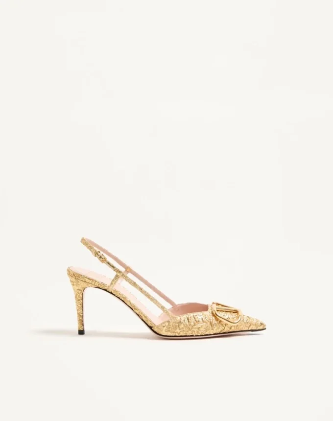 Pantofi cu baretă în spate Vlogo Signature din țesătură jacquard cloqué 80 mm