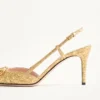 Pantofi cu baretă în spate Vlogo Signature din țesătură jacquard cloqué 80 mm