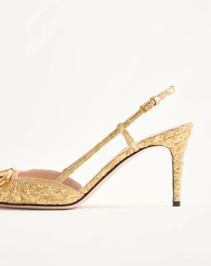 Pantofi cu baretă în spate Vlogo Signature din țesătură jacquard cloqué 80 mm