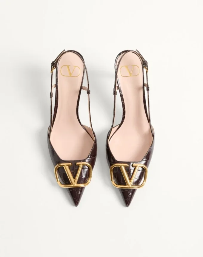 Pantofi cu baretă în spate Vlogo Signature din piele de vițel imprimată, cu toc de 80 mm