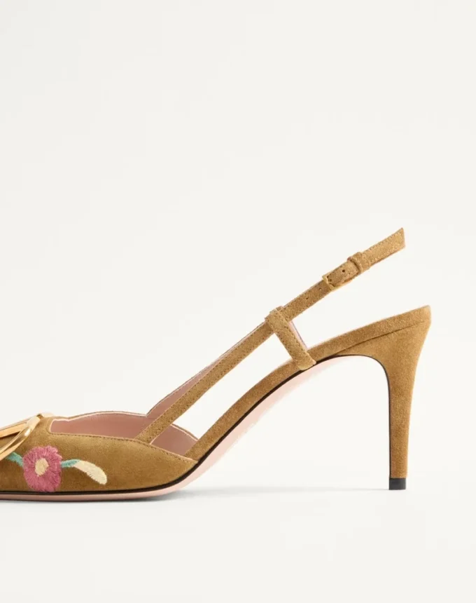 Pantofi cu baretă VLogo Signature din piele crustată cu broderie florală 80 mm
