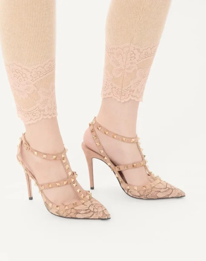 Pantofi cu barete Rockstud Lace 100 mm