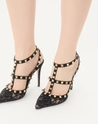 Pantofi cu barete Rockstud Lace 100 mm