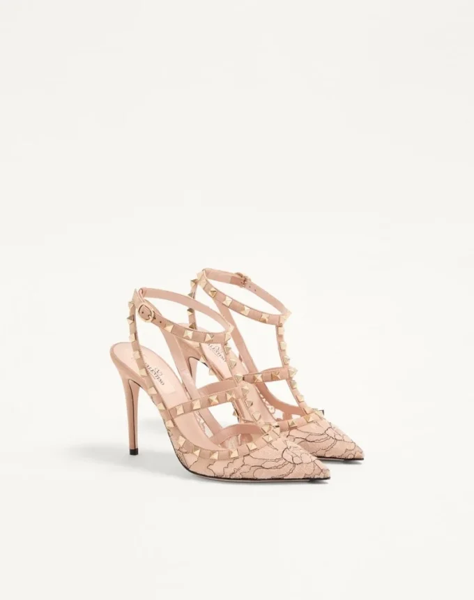 Pantofi cu barete Rockstud Lace 100 mm