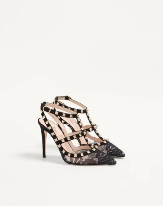 Pantofi cu barete Rockstud Lace 100 mm