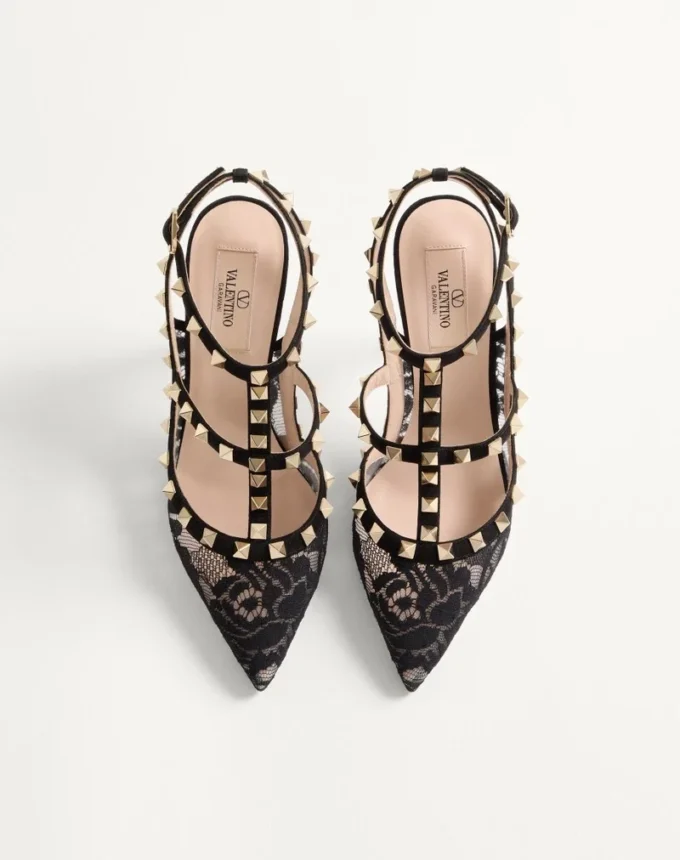 Pantofi cu barete Rockstud Lace 100 mm