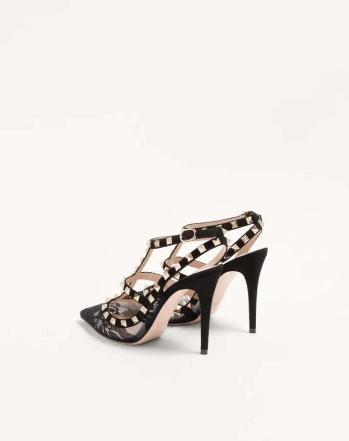 Pantofi cu barete Rockstud Lace 100 mm