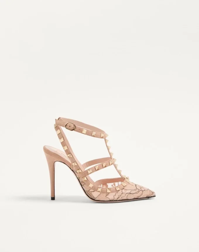 Pantofi cu barete Rockstud Lace 100 mm