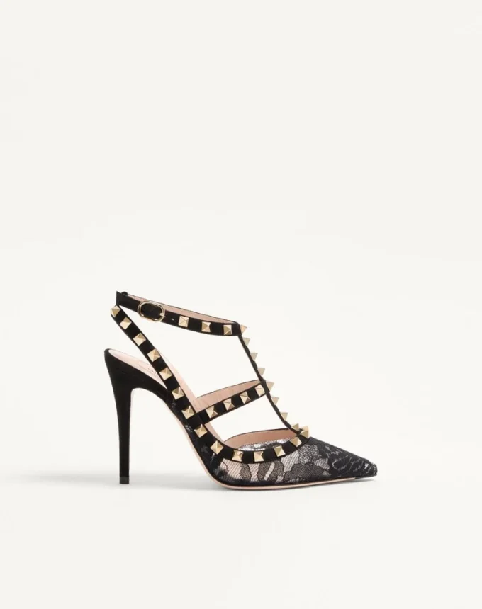 Pantofi cu barete Rockstud Lace 100 mm