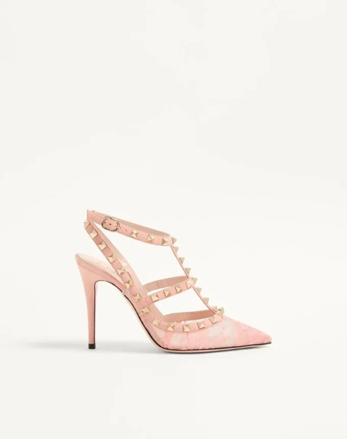 Pantofi cu barete Rockstud Lace 100 mm