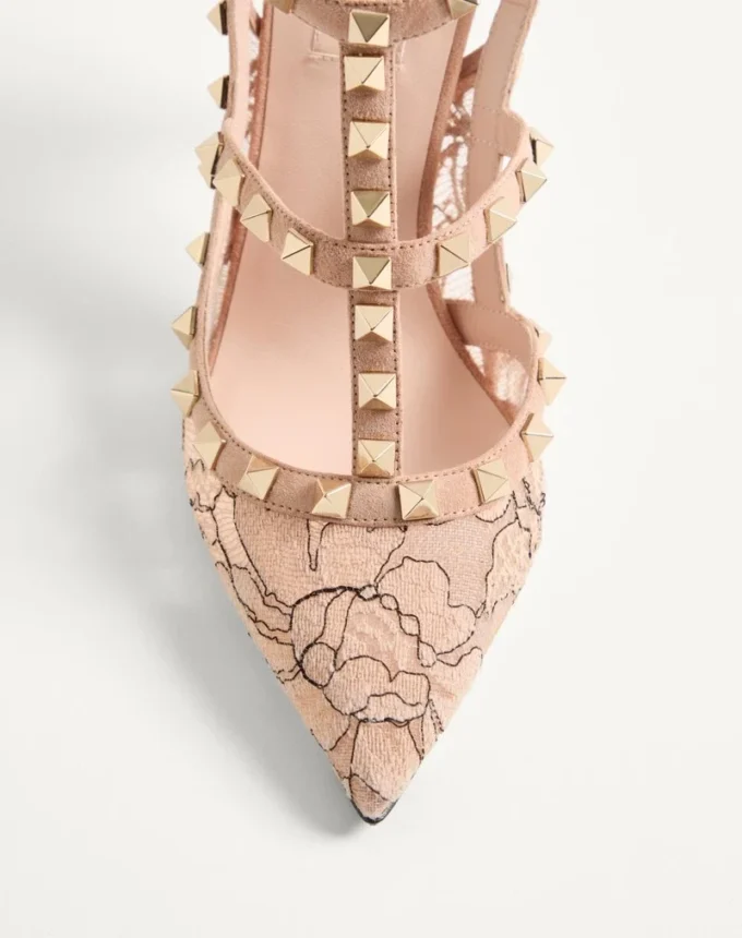 Pantofi cu barete Rockstud Lace 100 mm