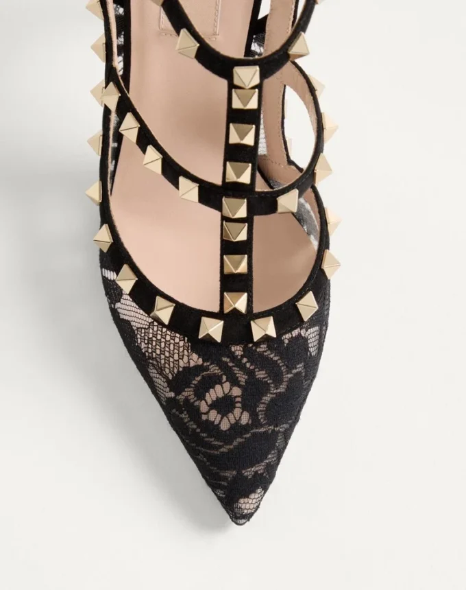 Pantofi cu barete Rockstud Lace 100 mm