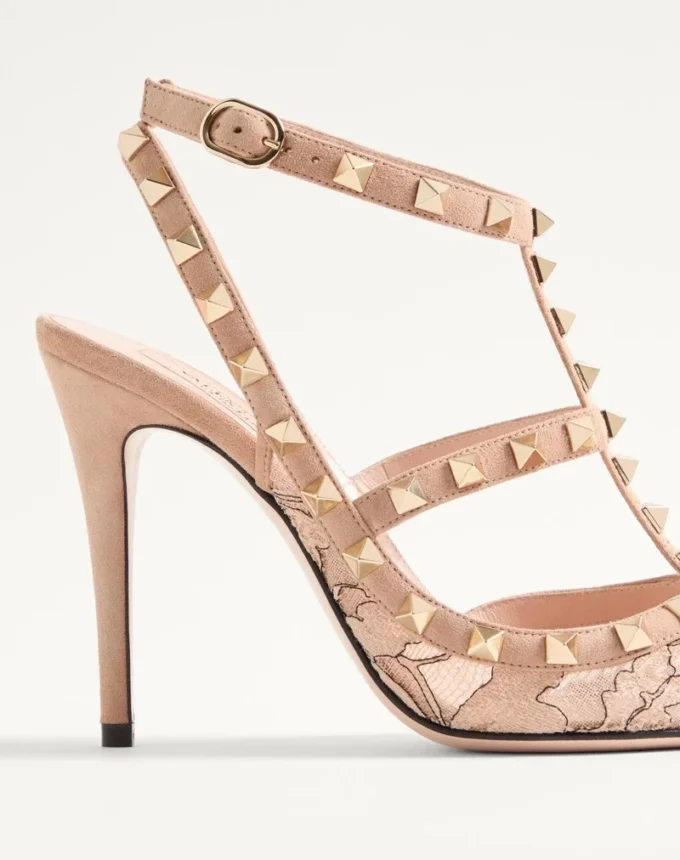 Pantofi cu barete Rockstud Lace 100 mm