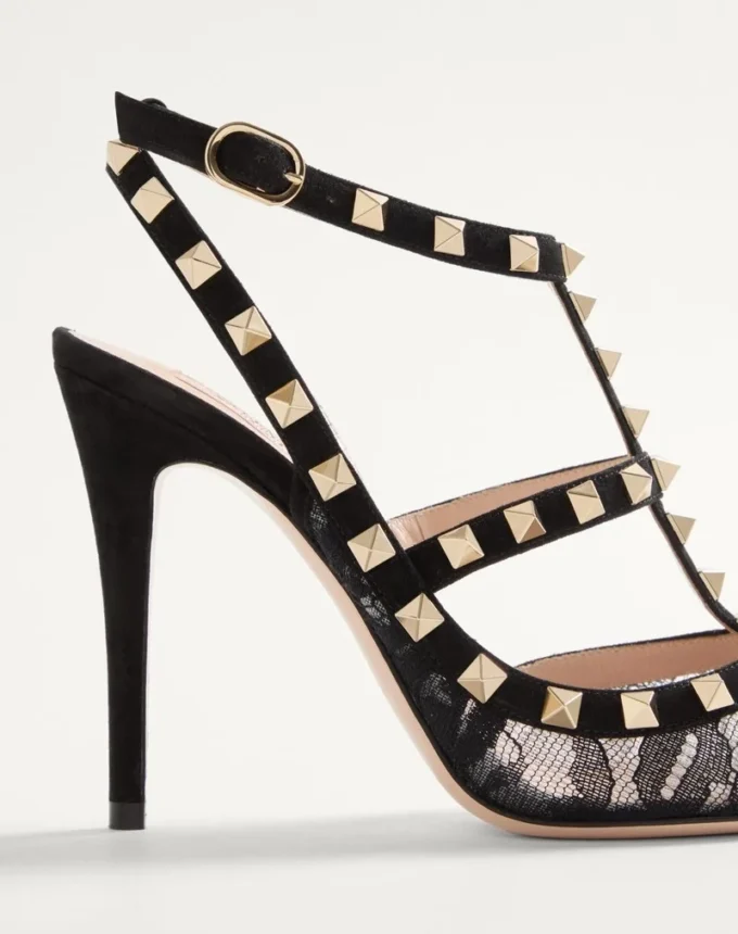 Pantofi cu barete Rockstud Lace 100 mm
