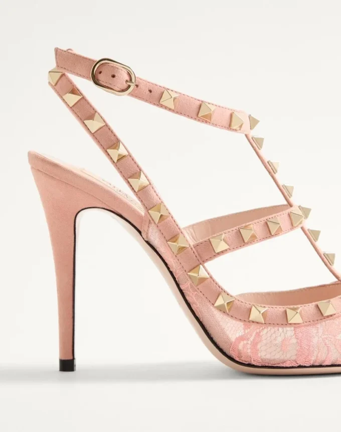 Pantofi cu barete Rockstud Lace 100 mm