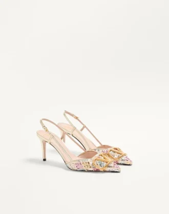 Pantofi cu decolteu și talpă înaltă VLogo Signature cu broderie Rhombelle 80 mm
