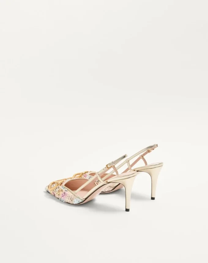 Pantofi cu decolteu și talpă înaltă VLogo Signature cu broderie Rhombelle 80 mm Pantofi cu decolteu și talpă înaltă VLogo Signature cu broderie Rhombelle 80 mm