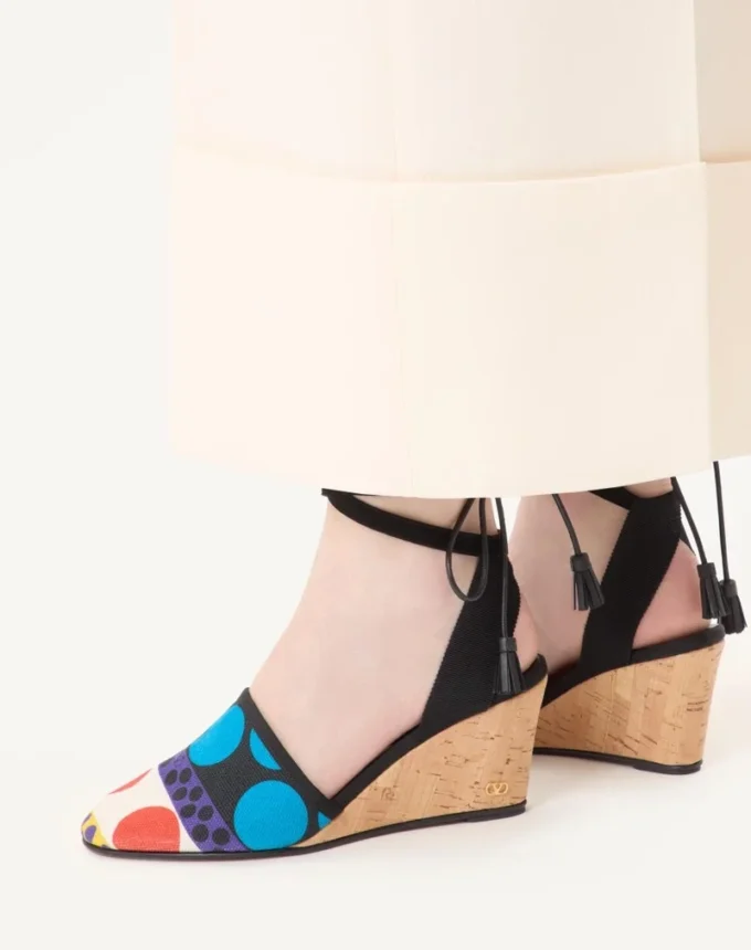 Pantofi cu talpă înaltă La Cruisette din pânză cu model Optical Pois, 75 mm Pantofi cu talpă înaltă La Cruisette din pânză cu model Optical Pois, 75 mm