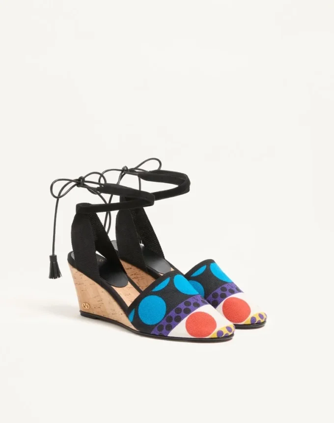 Pantofi cu talpă înaltă La Cruisette din pânză cu model Optical Pois, 75 mm Pantofi cu talpă înaltă La Cruisette din pânză cu model Optical Pois, 75 mm