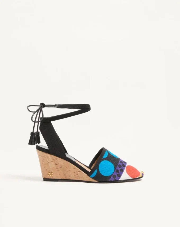 Pantofi cu talpă înaltă La Cruisette din pânză cu model Optical Pois, 75 mm Pantofi cu talpă înaltă La Cruisette din pânză cu model Optical Pois, 75 mm