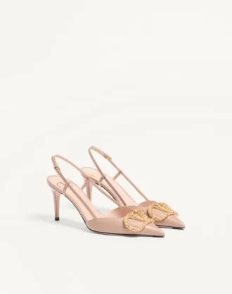Pantofi cu toc din piele de vițel cu logo Vlogo Signature și bijuterie 80 mm