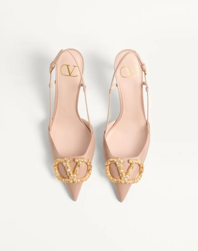 Pantofi cu toc din piele de vițel cu logo Vlogo Signature și bijuterie 80 mm Pantofi cu toc din piele de vițel cu logo Vlogo Signature și bijuterie 80 mm