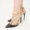 Pantofi cu toc din piele de vițel Rockstud cu cabochon și cristale de 100 mm Pantofi cu toc din piele de vițel Rockstud cu cabochon și cristale de 100 mm