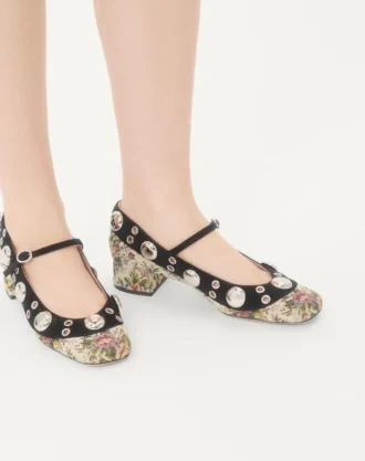 Pantofi cu toc Mary-Jane Nellcôte din țesătură jacquard florală Papier, 30 mm