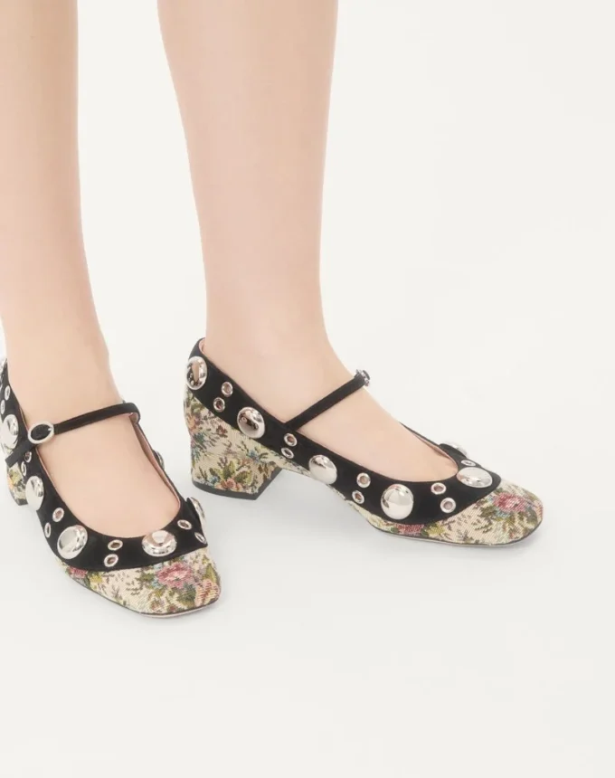 Pantofi cu toc Mary-Jane Nellcôte din țesătură jacquard florală Papier, 30 mm Pantofi cu toc Mary-Jane Nellcôte din țesătură jacquard florală Papier, 30 mm