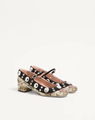 Pantofi cu toc Mary-Jane Nellcôte din țesătură jacquard florală Papier, 30 mm
