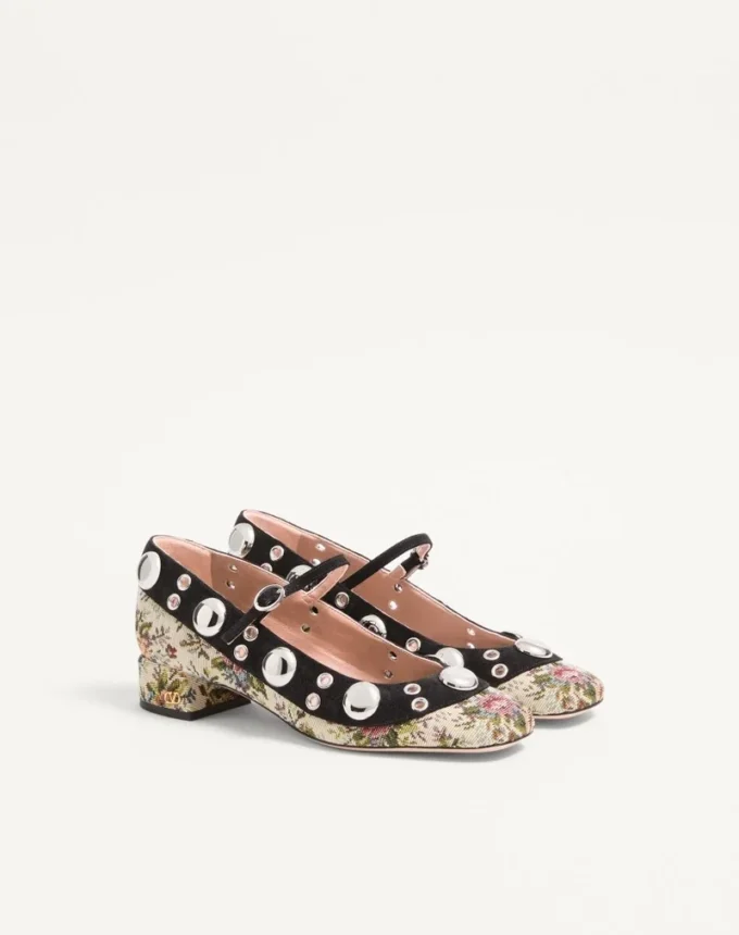 Pantofi cu toc Mary-Jane Nellcôte din țesătură jacquard florală Papier, 30 mm Pantofi cu toc Mary-Jane Nellcôte din țesătură jacquard florală Papier, 30 mm