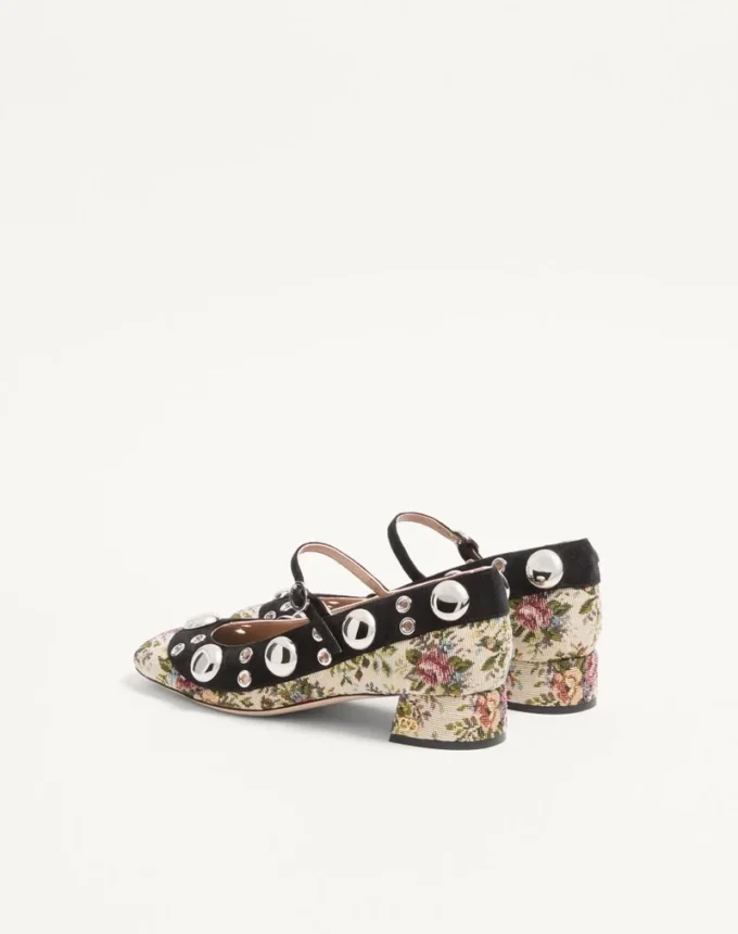 Pantofi cu toc Mary-Jane Nellcôte din țesătură jacquard florală Papier, 30 mm Pantofi cu toc Mary-Jane Nellcôte din țesătură jacquard florală Papier, 30 mm