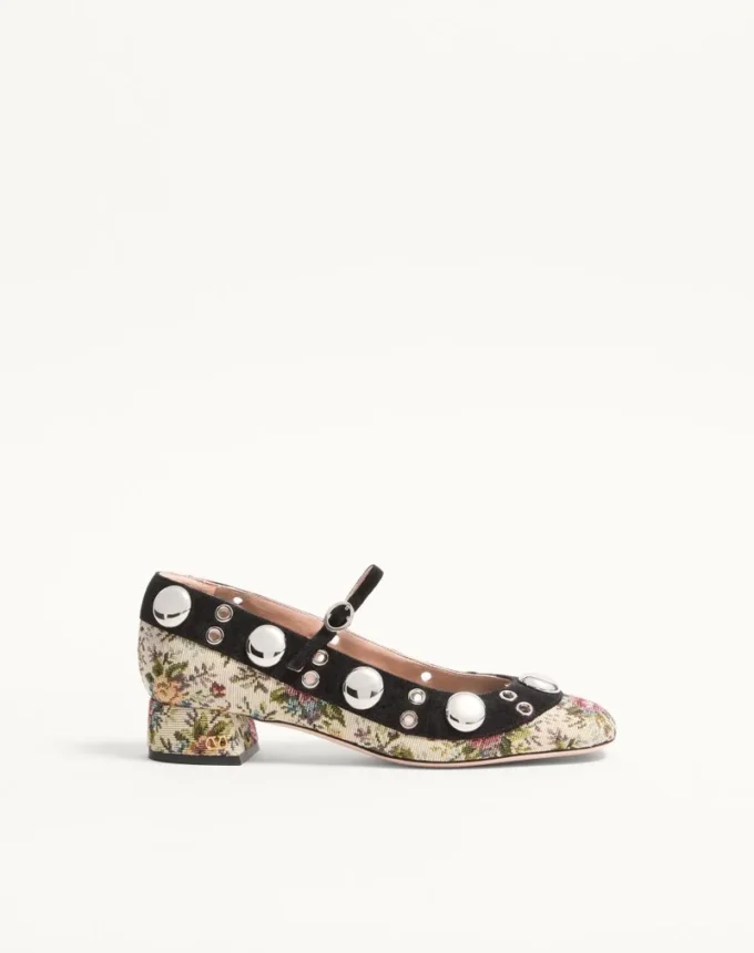 Pantofi cu toc Mary-Jane Nellcôte din țesătură jacquard florală Papier, 30 mm Pantofi cu toc Mary-Jane Nellcôte din țesătură jacquard florală Papier, 30 mm