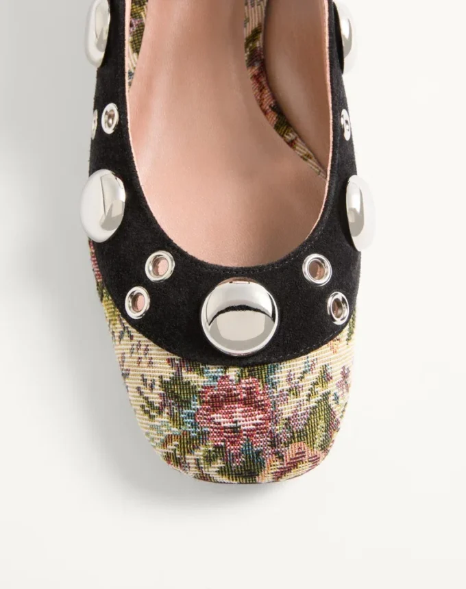Pantofi cu toc Mary-Jane Nellcôte din țesătură jacquard florală Papier, 30 mm Pantofi cu toc Mary-Jane Nellcôte din țesătură jacquard florală Papier, 30 mm