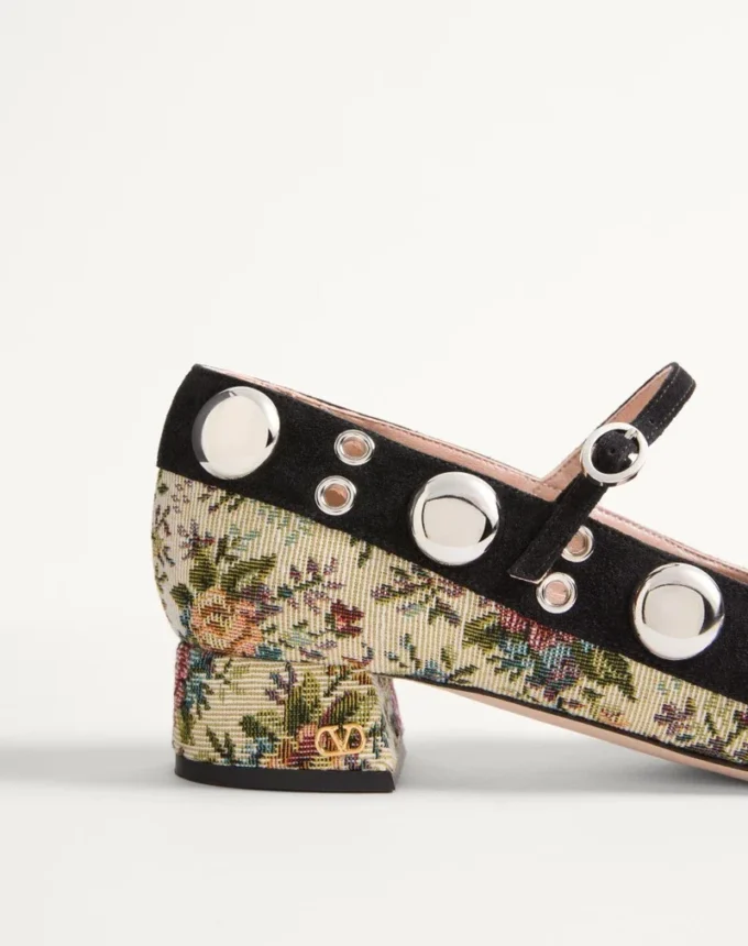 Pantofi cu toc Mary-Jane Nellcôte din țesătură jacquard florală Papier, 30 mm Pantofi cu toc Mary-Jane Nellcôte din țesătură jacquard florală Papier, 30 mm