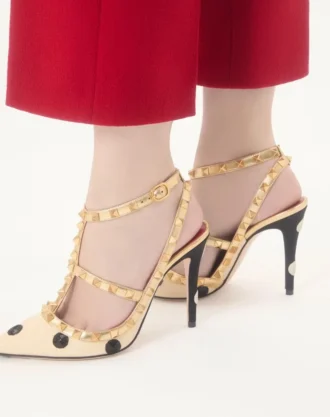 Pantofi cu toc Rockstud cu broderie Plus de Pois 100 mm