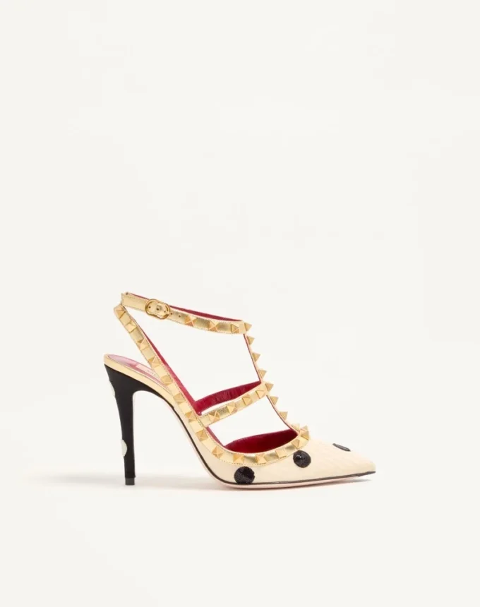 Pantofi cu toc Rockstud cu broderie Plus de Pois 100 mm Pantofi cu toc Rockstud cu broderie Plus de Pois 100 mm