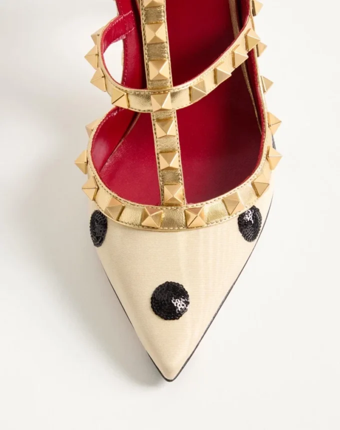 Pantofi cu toc Rockstud cu broderie Plus de Pois 100 mm Pantofi cu toc Rockstud cu broderie Plus de Pois 100 mm