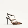 Pantofi cu toc Rockstud cu curele din piele de vițel cu efect de ponei 100 mm Pantofi cu toc Rockstud cu curele din piele de vițel cu efect de ponei 100 mm