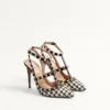 Pantofi cu toc Rockstud din țesătură Pied-De-Poule 100 mm