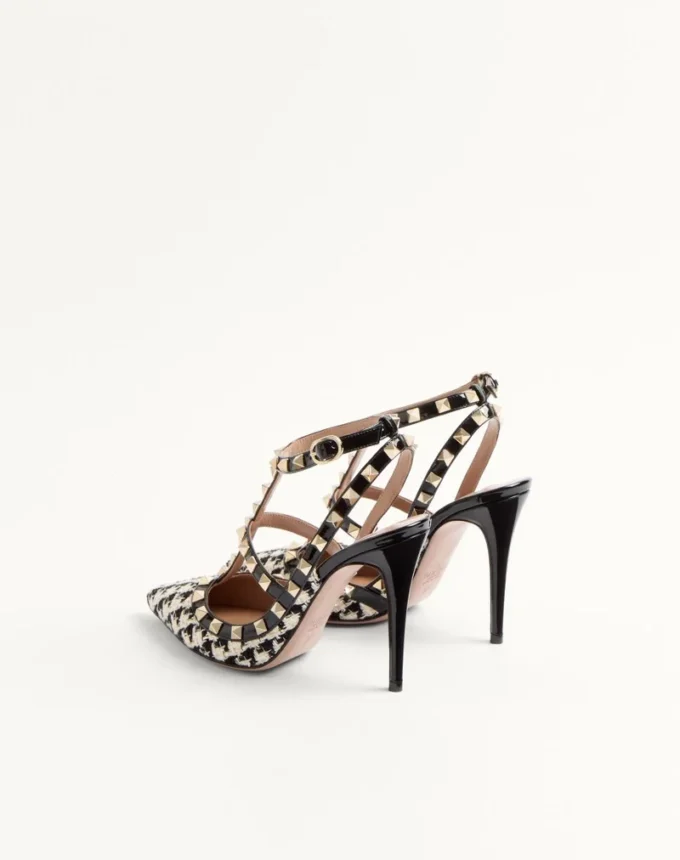 Pantofi cu toc Rockstud din țesătură Pied-De-Poule 100 mm