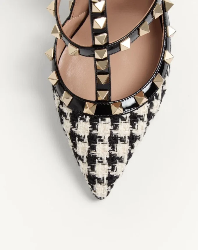 Pantofi cu toc Rockstud din țesătură Pied-De-Poule 100 mm