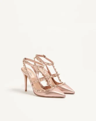 Pantofi cu toc Rockstud din piele nappa laminată 100 mm