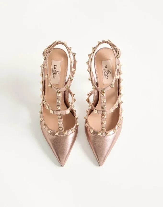Pantofi cu toc Rockstud din piele nappa laminată 100 mm