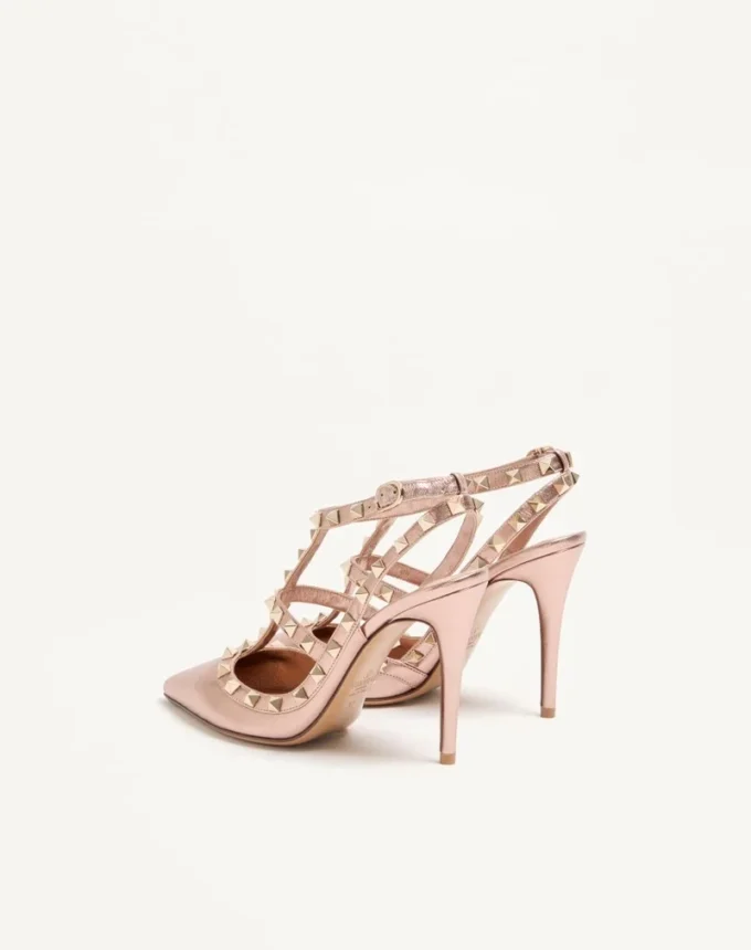Pantofi cu toc Rockstud din piele nappa laminată 100 mm