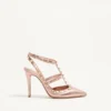 Pantofi cu toc Rockstud din piele nappa laminată 100 mm
