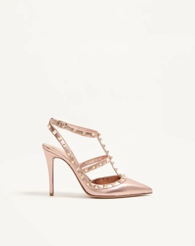 Pantofi cu toc Rockstud din piele nappa laminată 100 mm