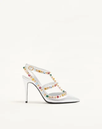 Pantofi decolete Rockstud din piele nappa laminată cu cabochon și cristale 100 mm Pantofi decolete Rockstud din piele nappa laminată cu cabochon și cristale 100 mm
