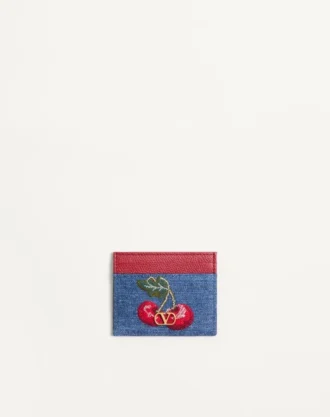 Portcard din denim cu logo și broderie Cherryfic